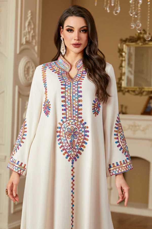 Embroidered Long Sleeve Abaya Dress