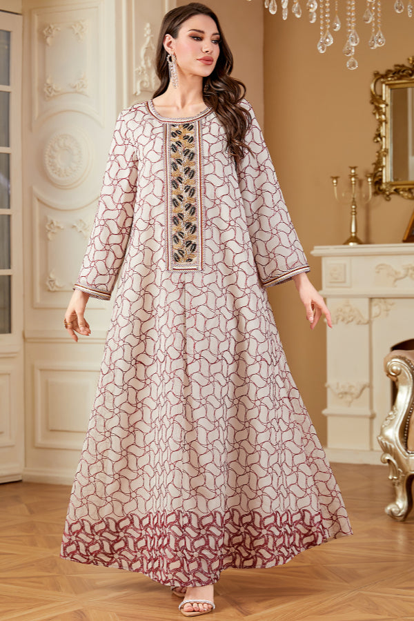 Lace Trim Abaya Dress