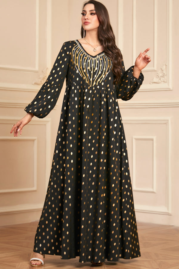 Foil Embroidered Abaya Dress