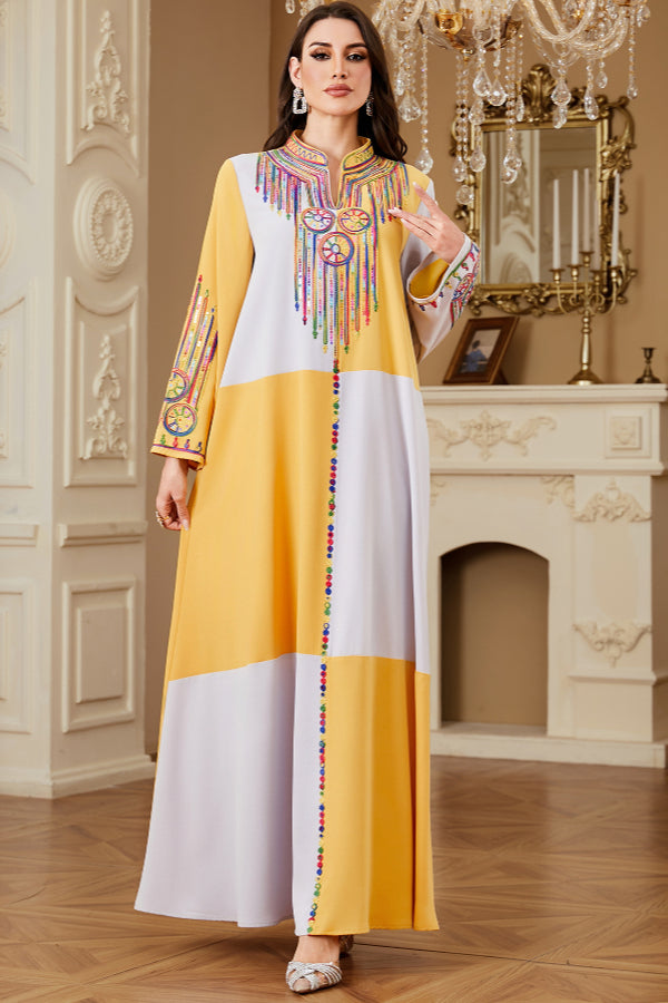 Colorblock Embroidered Abaya Dress