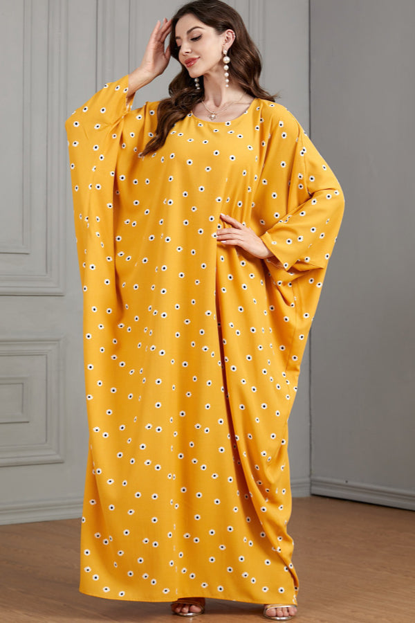 Yellow Printed Batwing Dress