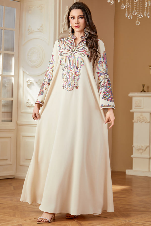 Cord Embroidered Abaya Dress