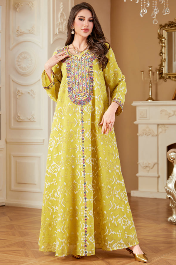 Embroidered Maxi Abaya Dress
