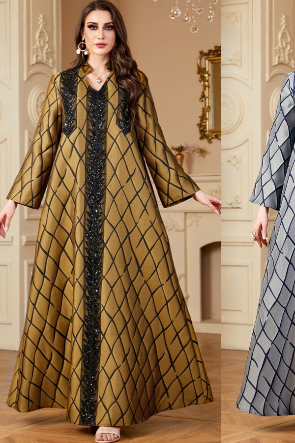 Jacquard V-Neck Abaya Dress