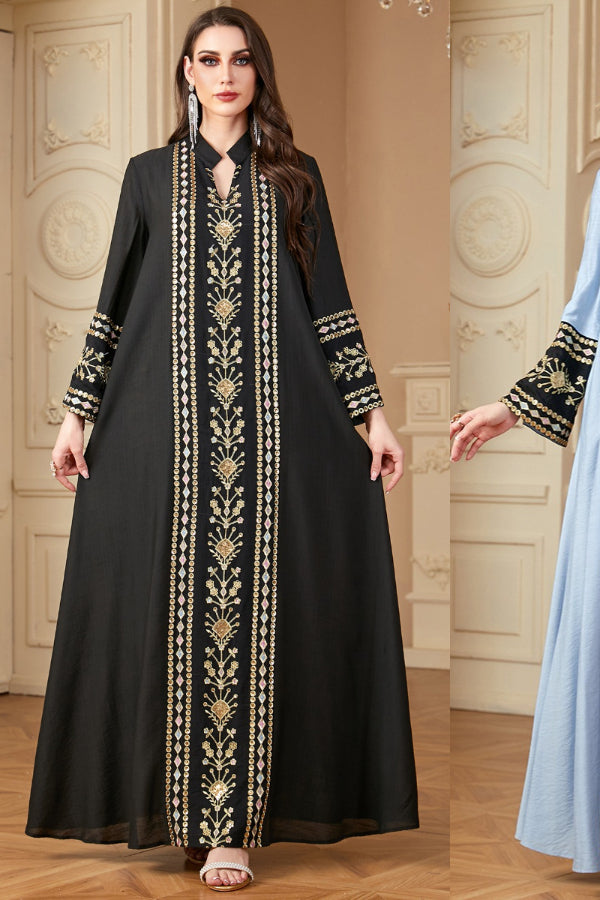 Embroidered Patchwork Abaya Dress