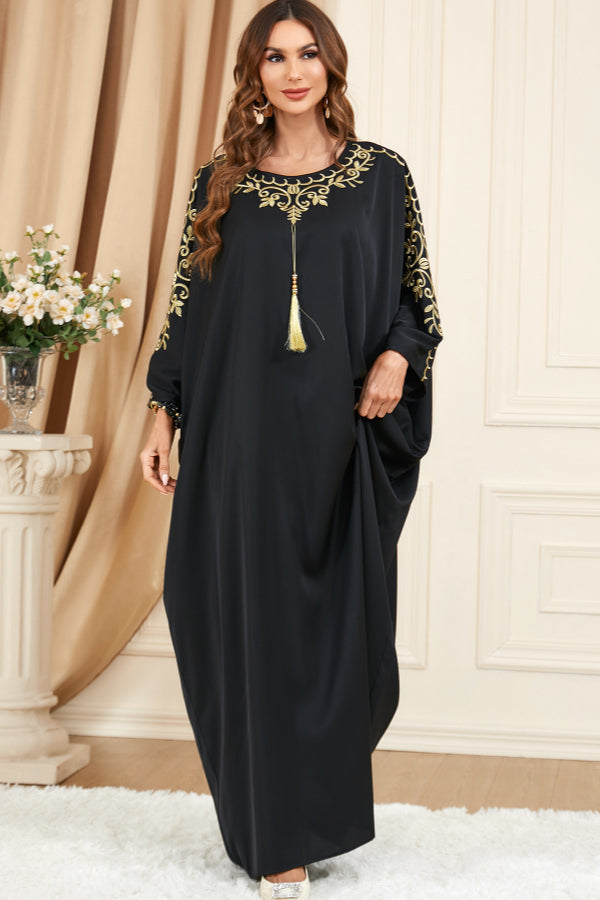 Embroidered Batwing Abaya Dress