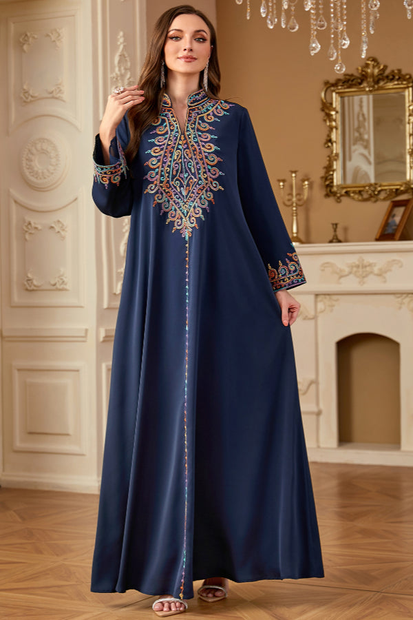 Embroidered V-Neck Abaya Dress