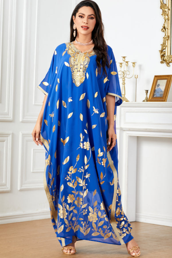 Floral Batwing Foil Abaya