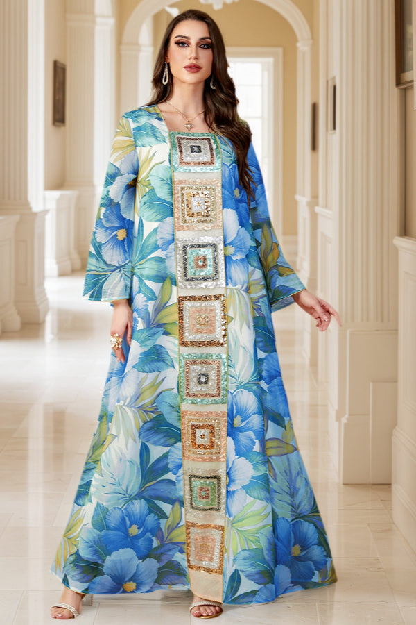 Sequin Patchwork Abaya Dress