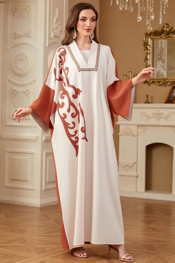 Colorblock Batwing Abaya Dress