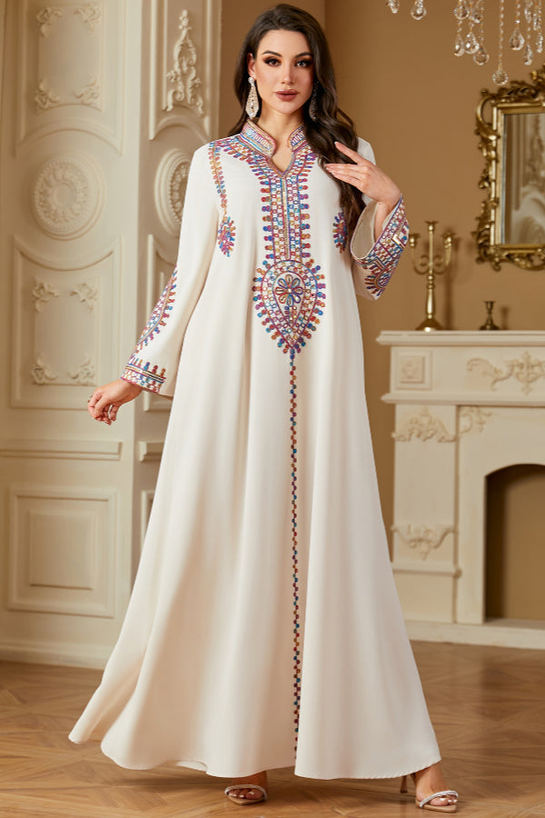 Embroidered Long Sleeve Abaya Dress