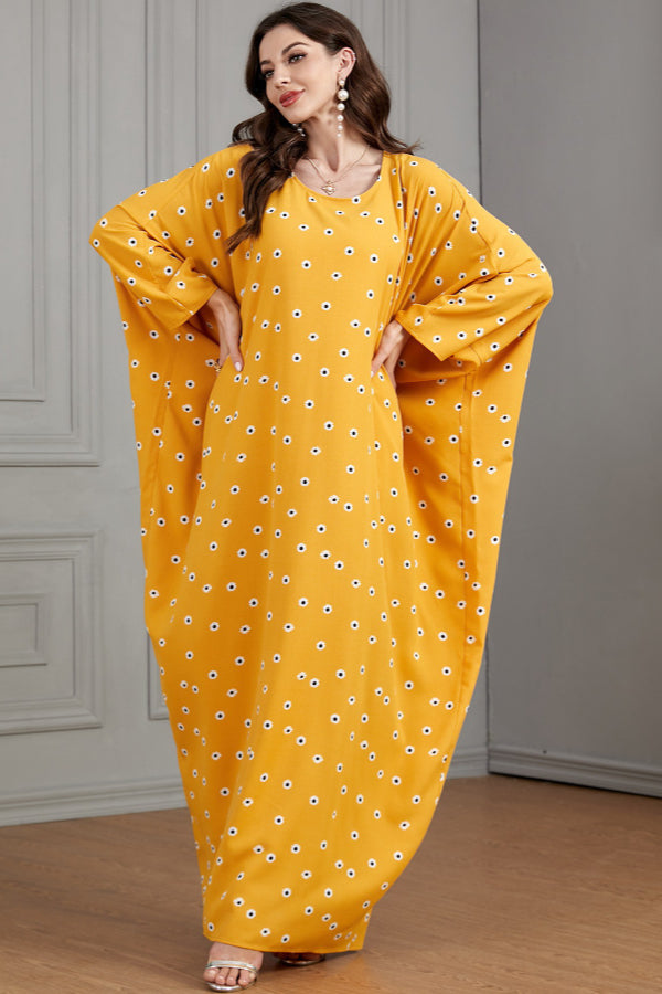 Yellow Printed Batwing Dress