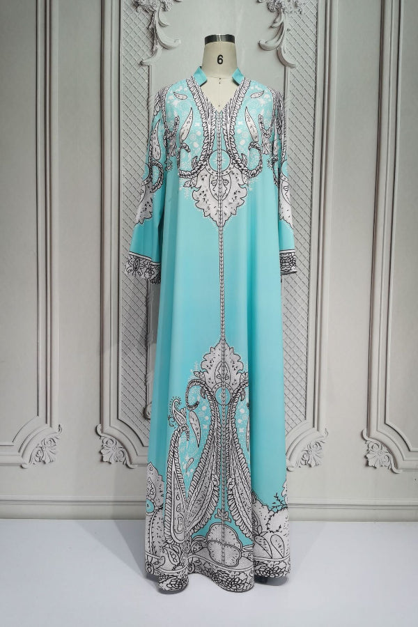 Beaded Printed Abaya Dress