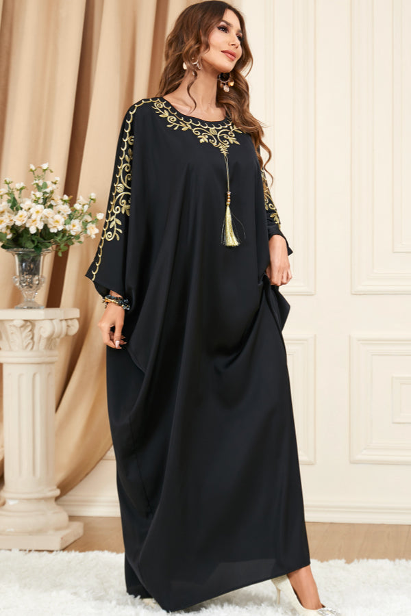 Embroidered Batwing Abaya Dress