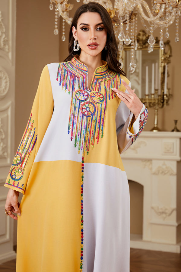 Colorblock Embroidered Abaya Dress