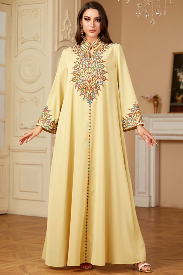Embroidered V-Neck Abaya Dress