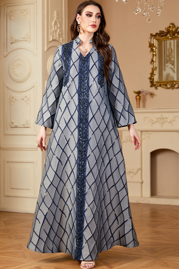Jacquard V-Neck Abaya Dress
