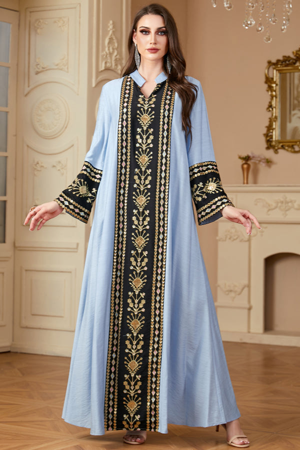 Embroidered Patchwork Abaya Dress
