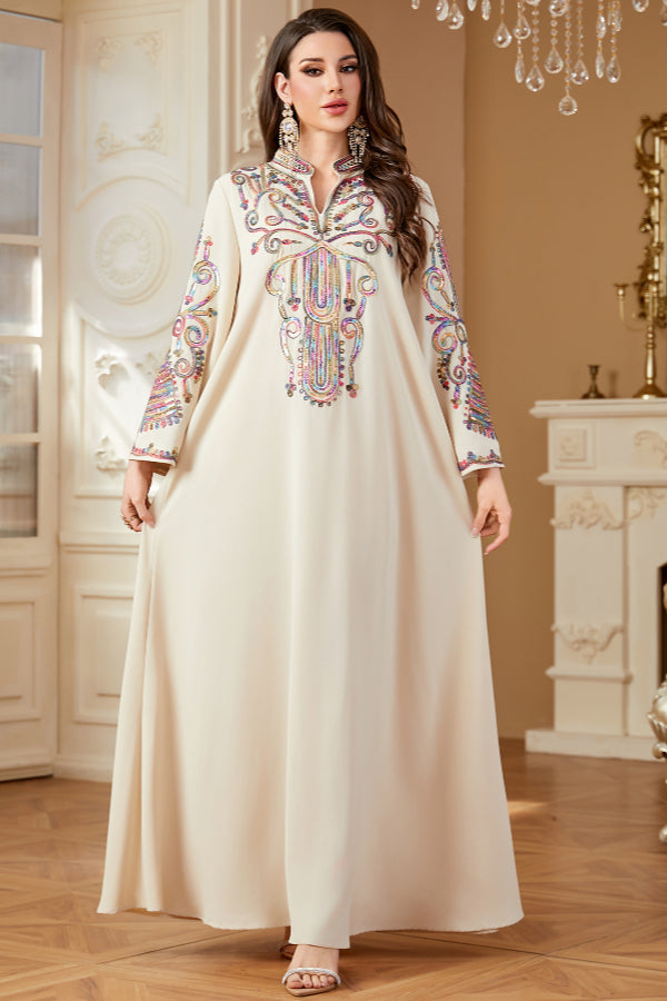 Cord Embroidered Abaya Dress