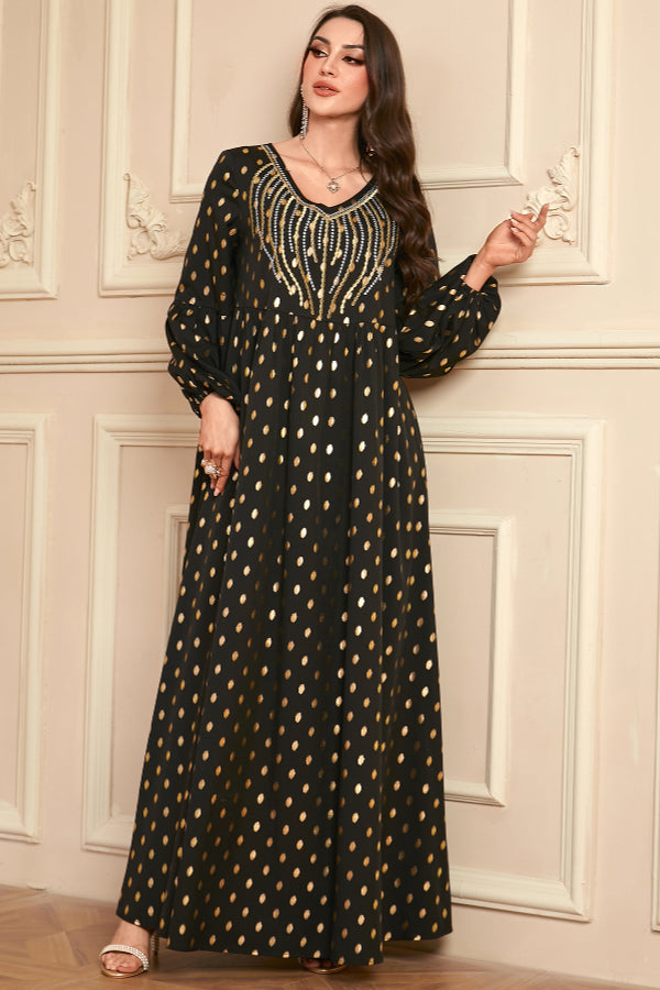 Foil Embroidered Abaya Dress