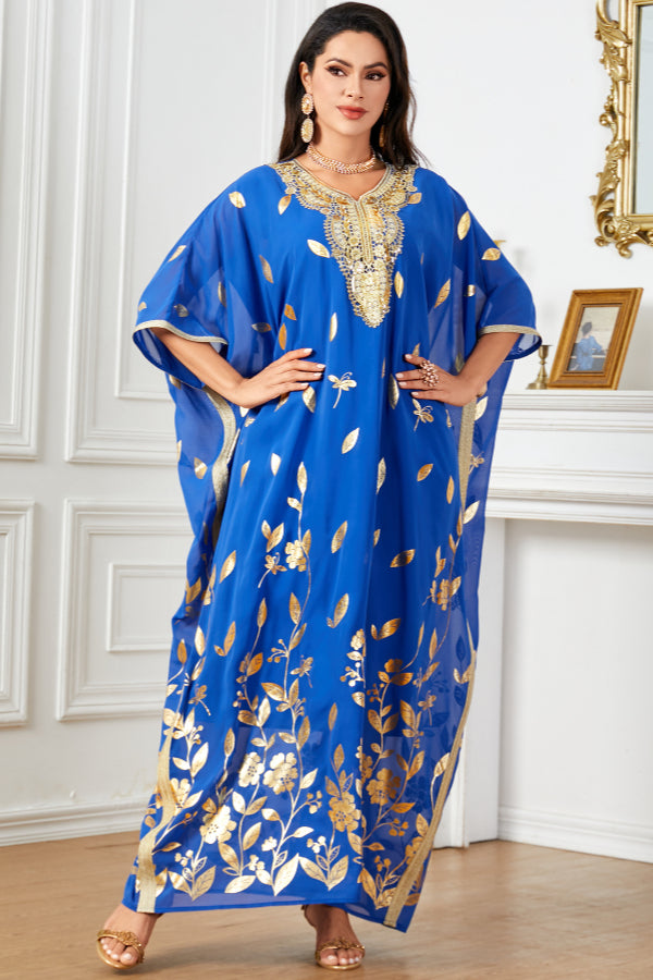 Floral Batwing Foil Abaya