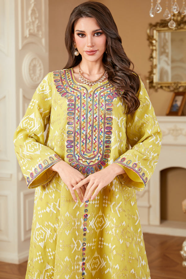 Embroidered Maxi Abaya Dress