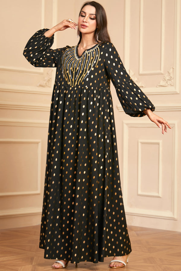 Foil Embroidered Abaya Dress