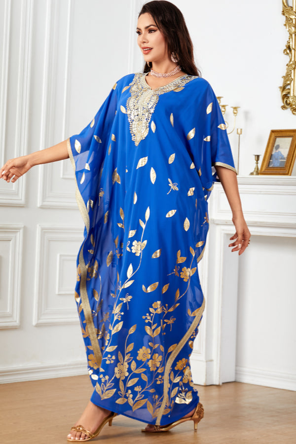 Floral Batwing Foil Abaya
