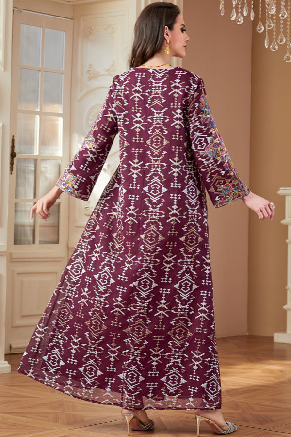 Cord Embroidered Abaya Dress