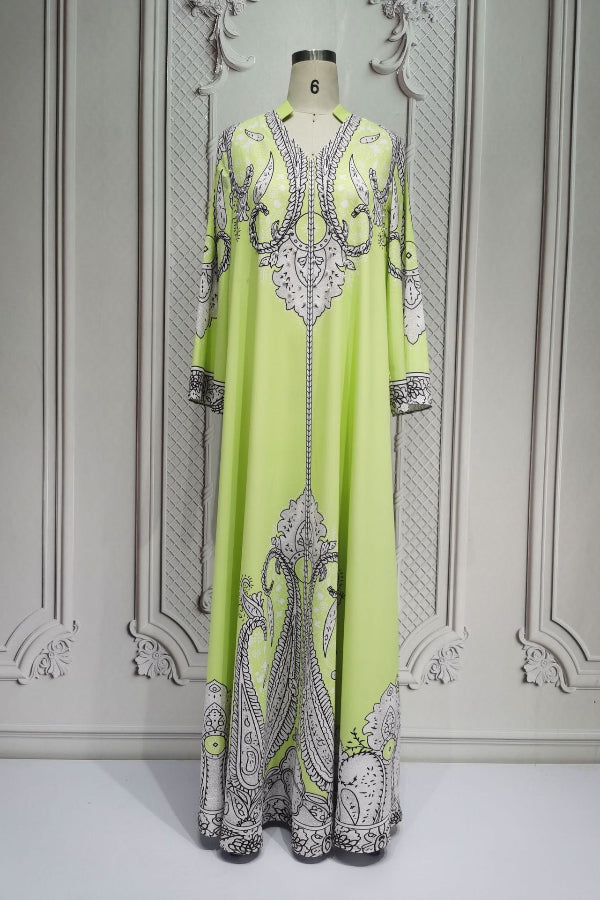 Beaded Printed Abaya Dress