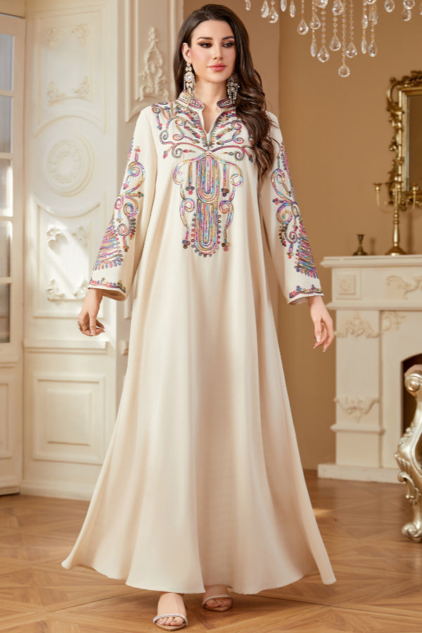 Cord Embroidered Abaya Dress