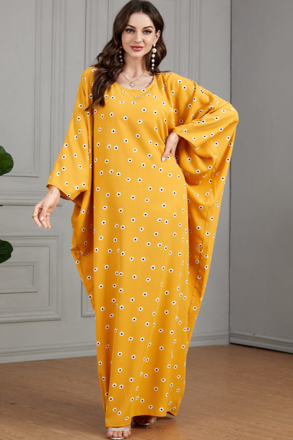 Yellow Printed Batwing Dress