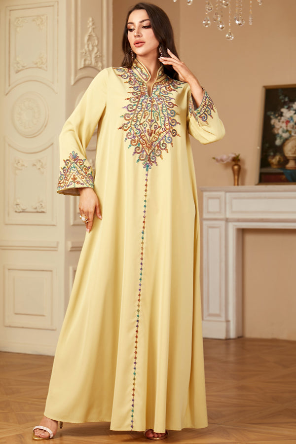 Embroidered V-Neck Abaya Dress