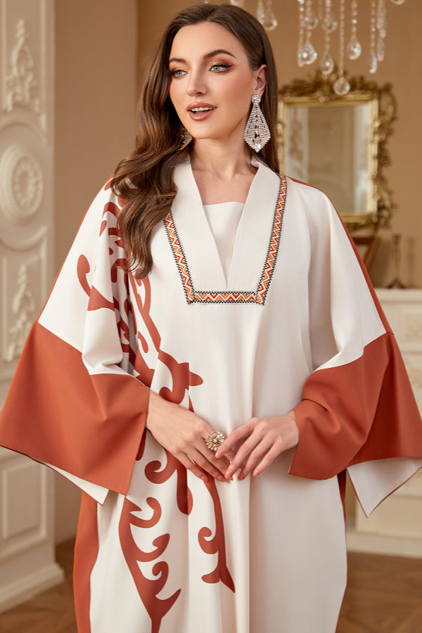 Colorblock Batwing Abaya Dress