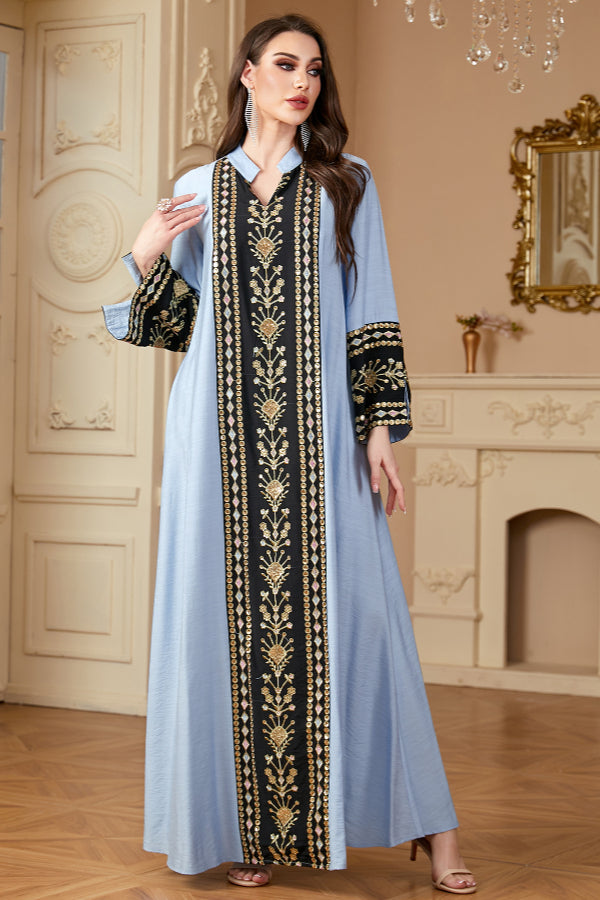 Embroidered Patchwork Abaya Dress
