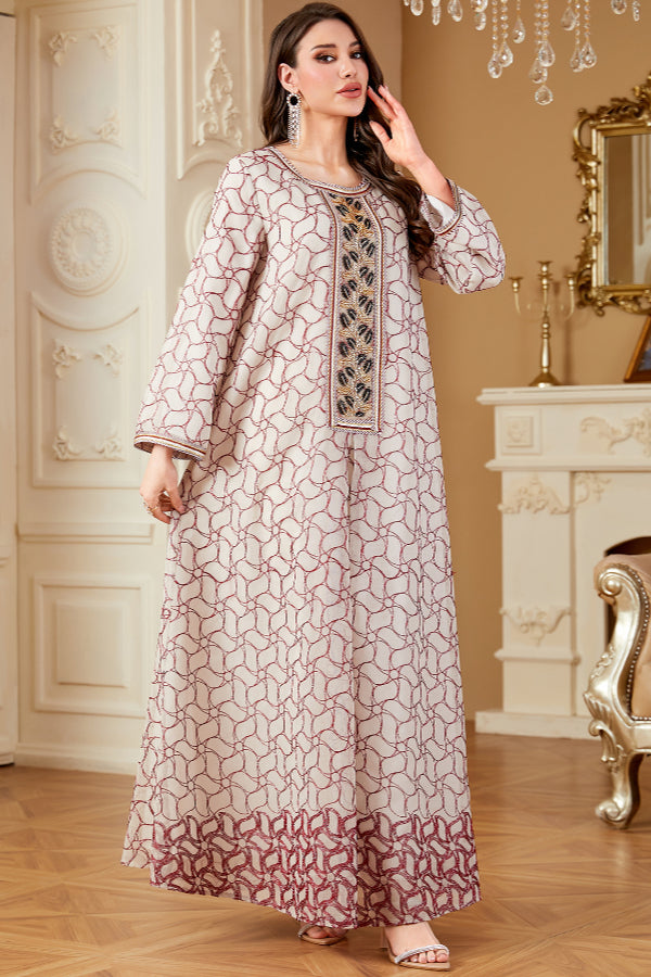 Lace Trim Abaya Dress