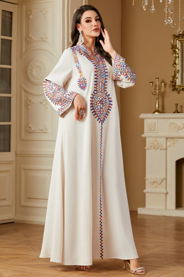 Embroidered Long Sleeve Abaya Dress