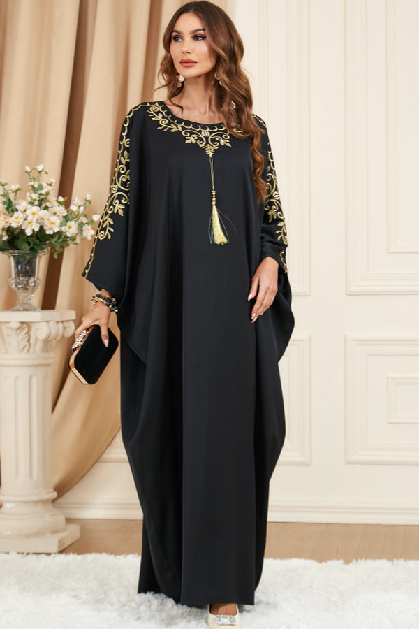 Embroidered Batwing Abaya Dress