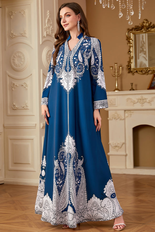 Beaded Printed Abaya Dress