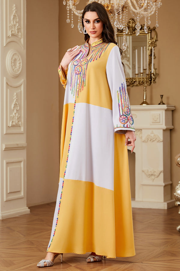 Colorblock Embroidered Abaya Dress
