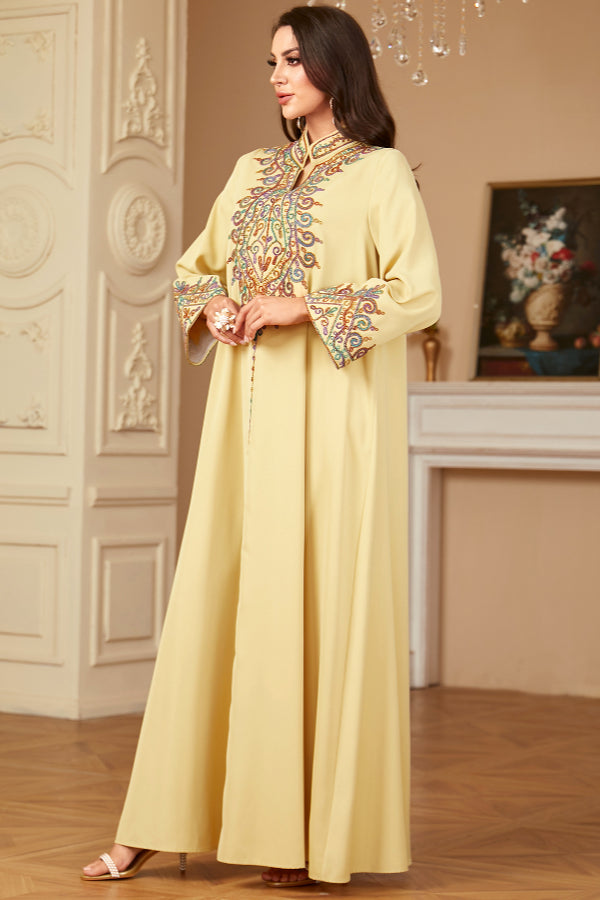 Embroidered V-Neck Abaya Dress