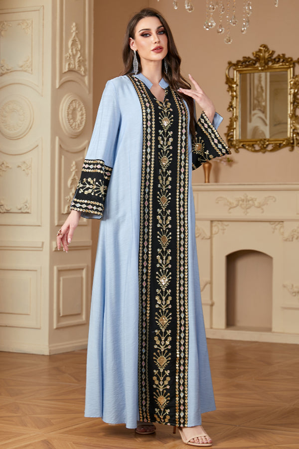 Embroidered Patchwork Abaya Dress