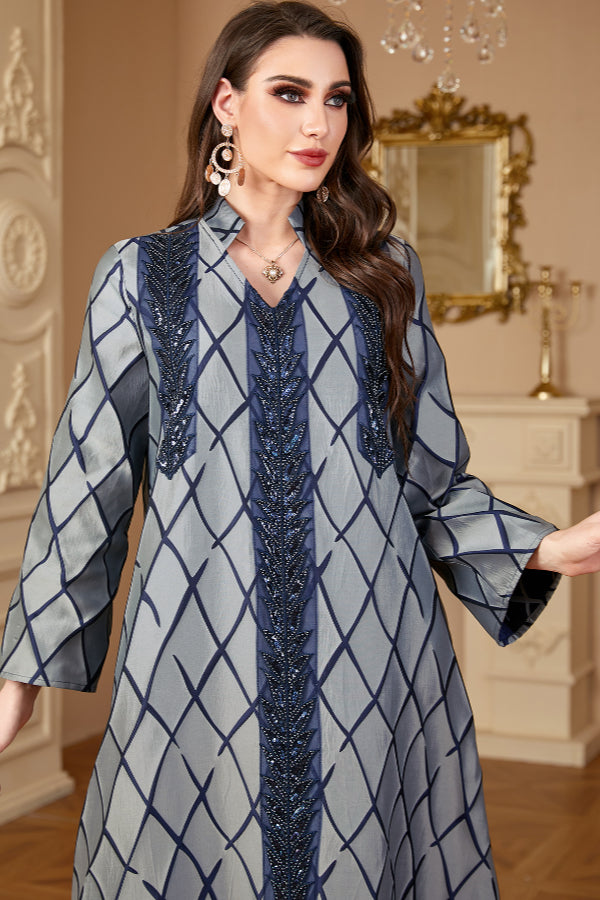 Jacquard V-Neck Abaya Dress