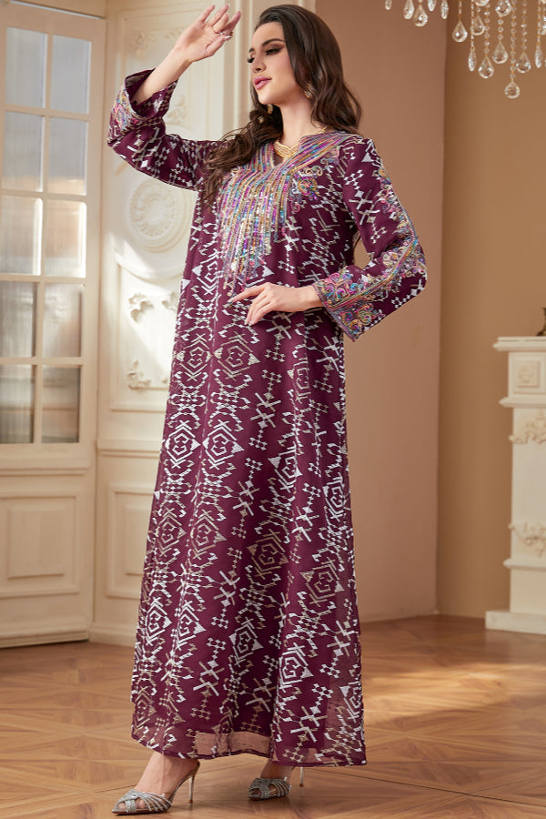 Cord Embroidered Abaya Dress
