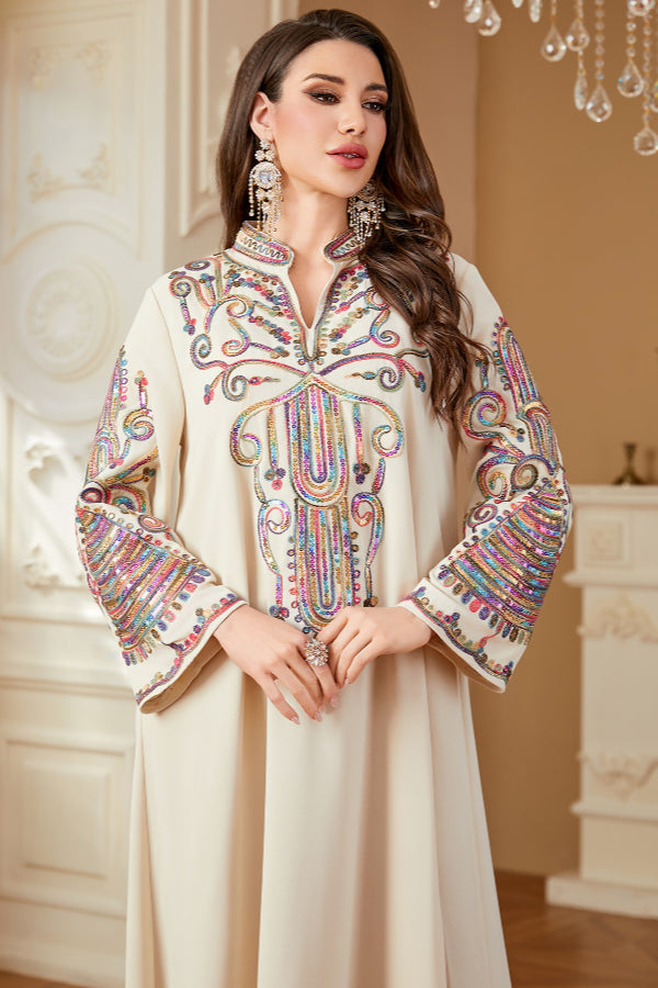 Cord Embroidered Abaya Dress