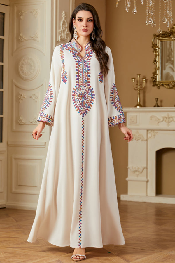 Embroidered Long Sleeve Abaya Dress