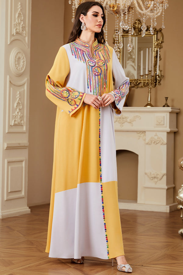Colorblock Embroidered Abaya Dress