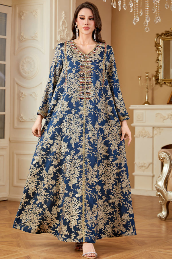 Beaded Jacquard Abaya Dress