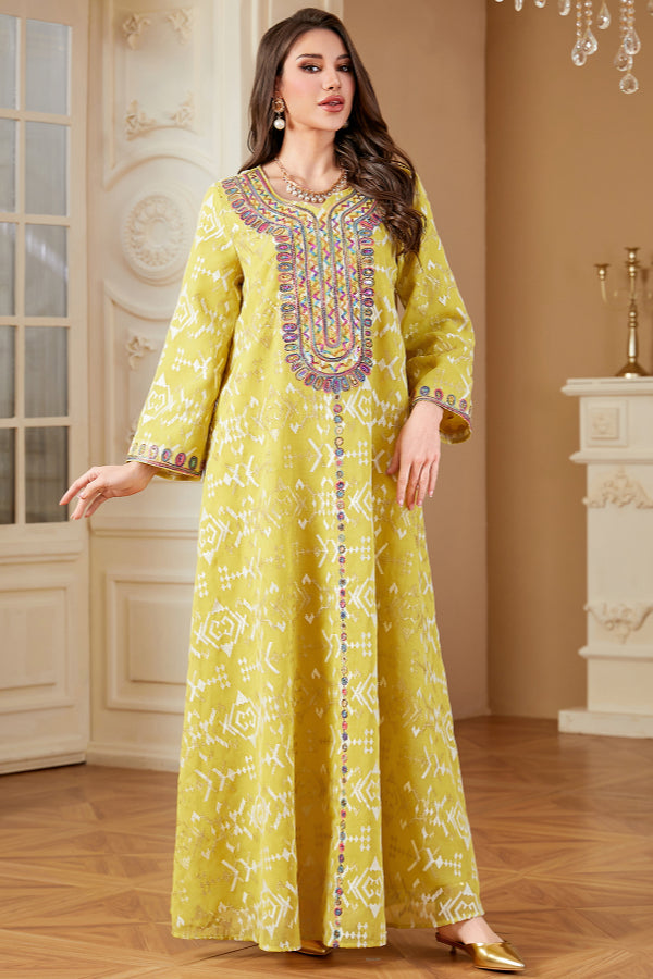 Embroidered Maxi Abaya Dress