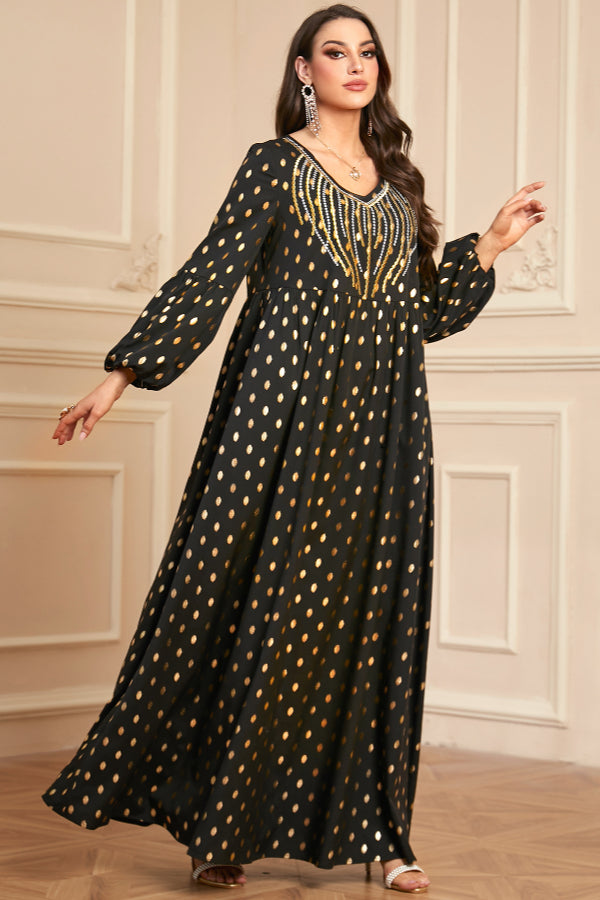 Foil Embroidered Abaya Dress